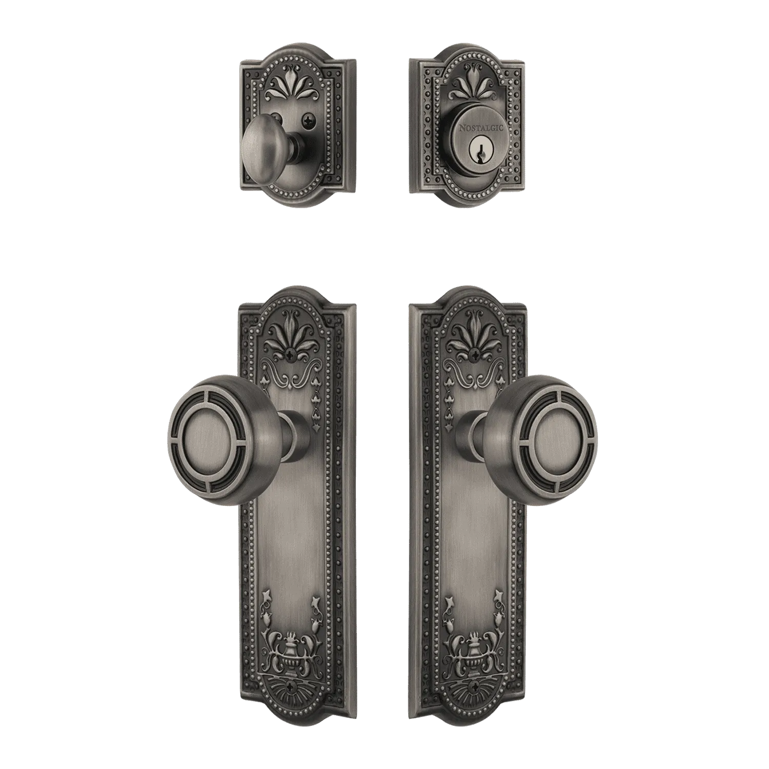 Meadows Entry Set with Mission Knob in Antique Pewter