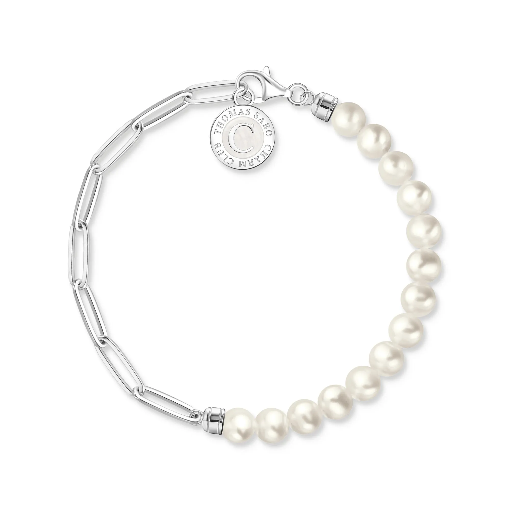 Member Charm Bracelet with White Pearls & Charmista Coin - Silver