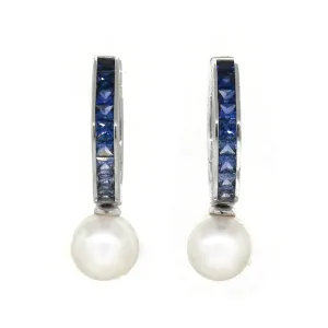 Mikimoto Sapphire and Pearl Hoop Earrings
