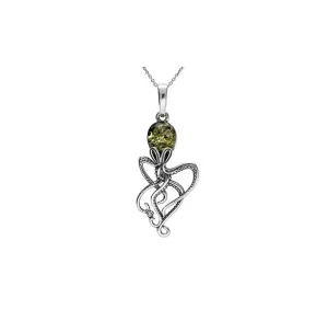 MILENA Necklace Green Amber Silver Octopus Medium