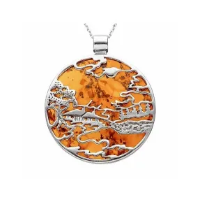 MILENA Necklace Silver and Amber Japanese Landscape