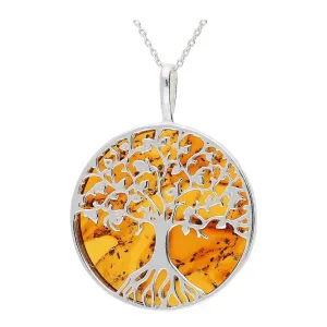 MILENA necklace Silver and Amber Large Tree of Life