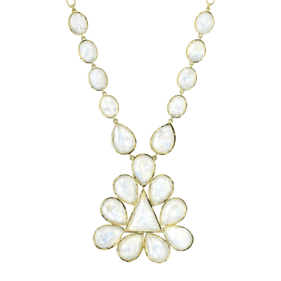 Mixed-Shape Rainbow Moonstone Necklace
