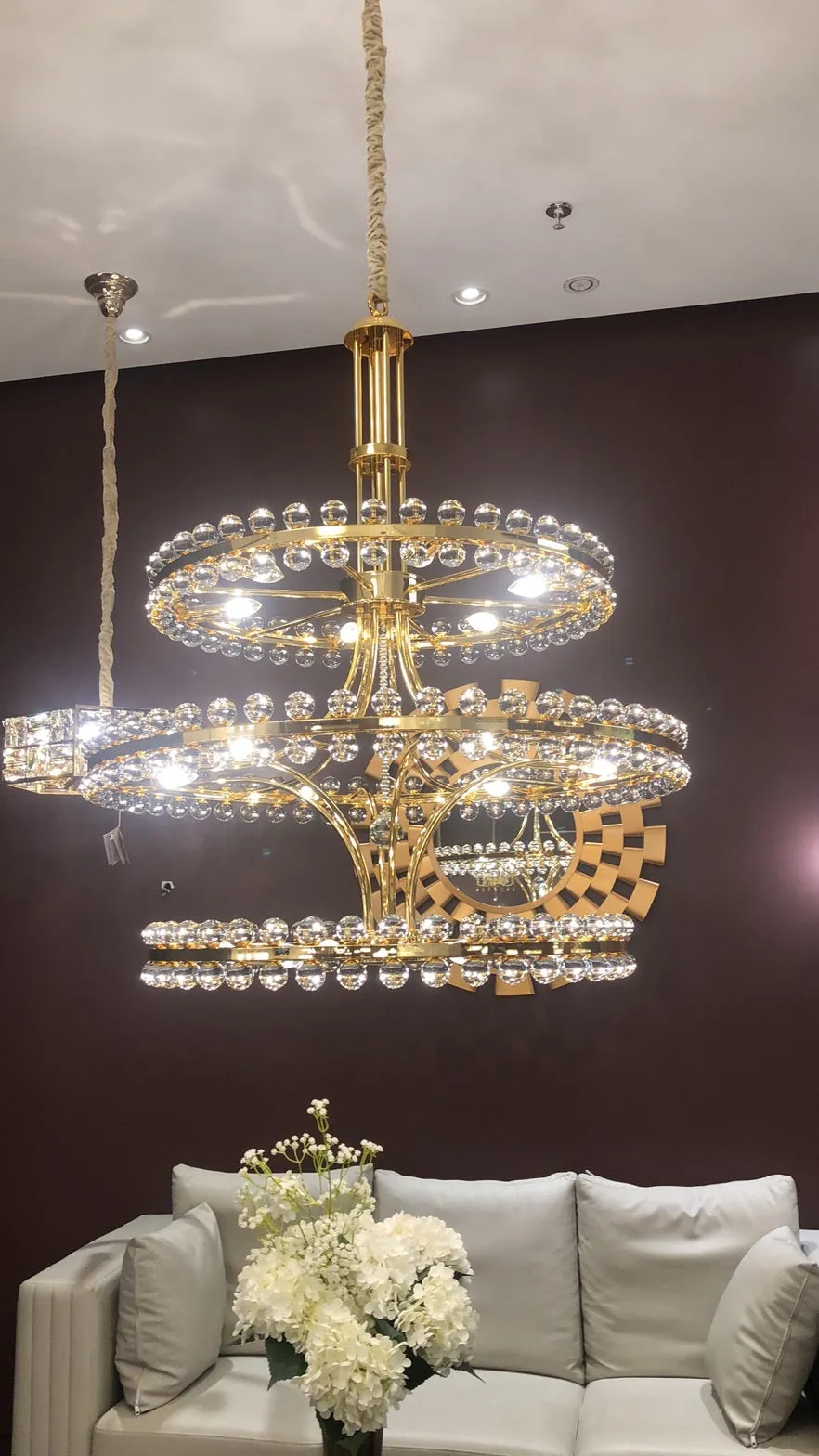 Modern 2/3 Ring Glass Ball Chandelier for Low-ceiling