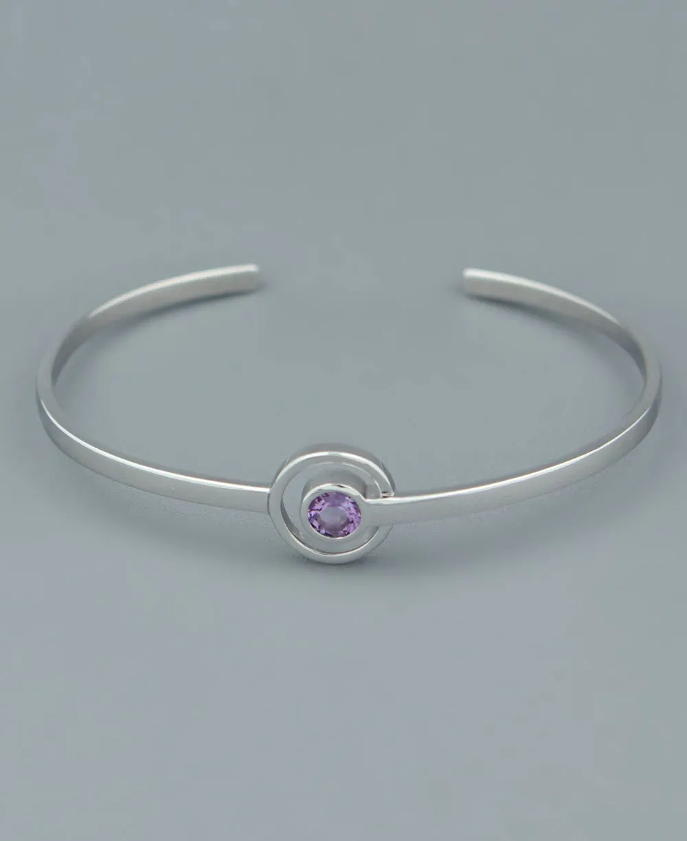 Modern Amethyst Cuff Bracelet,Sterling Silver