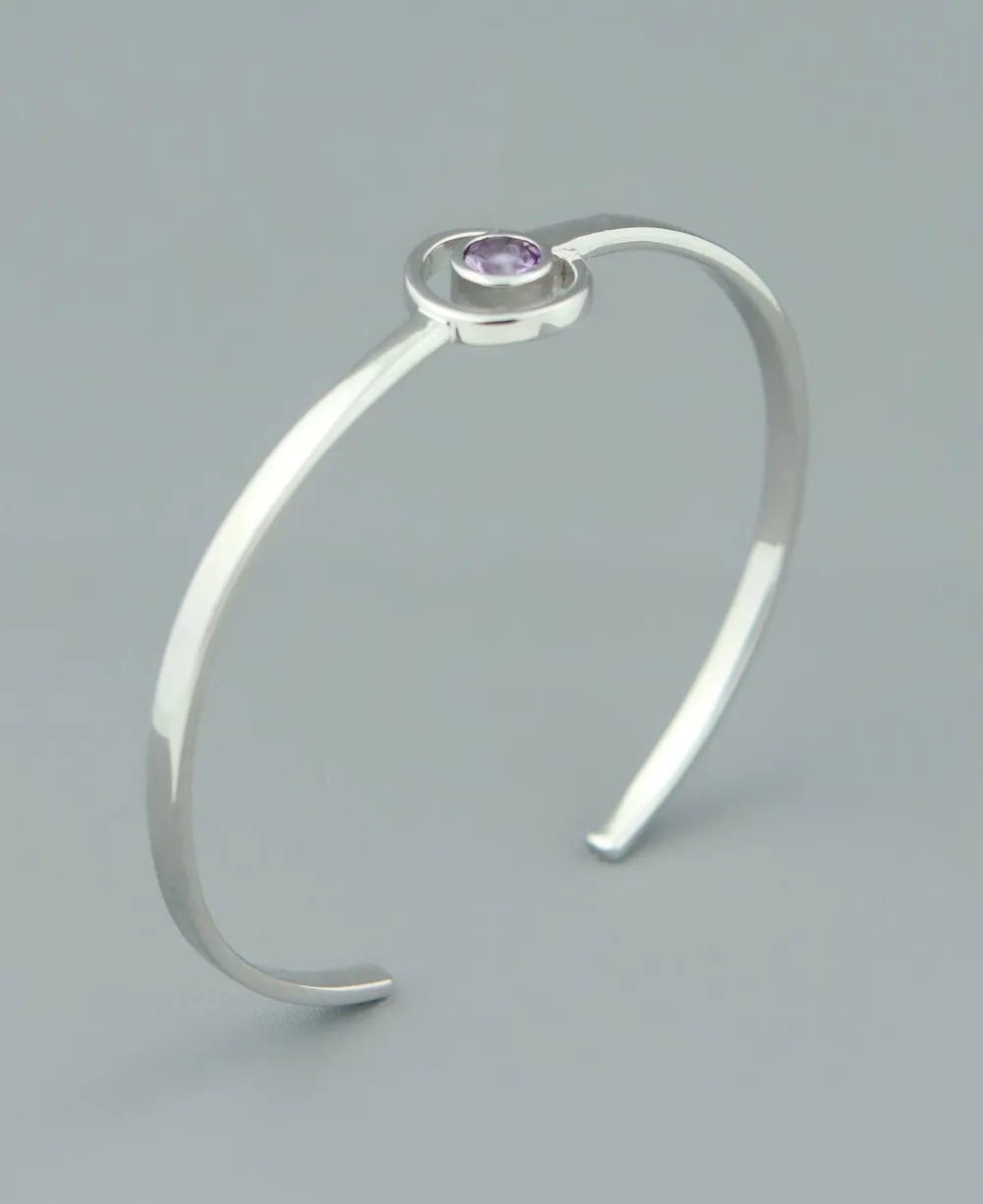 Modern Amethyst Cuff Bracelet,Sterling Silver