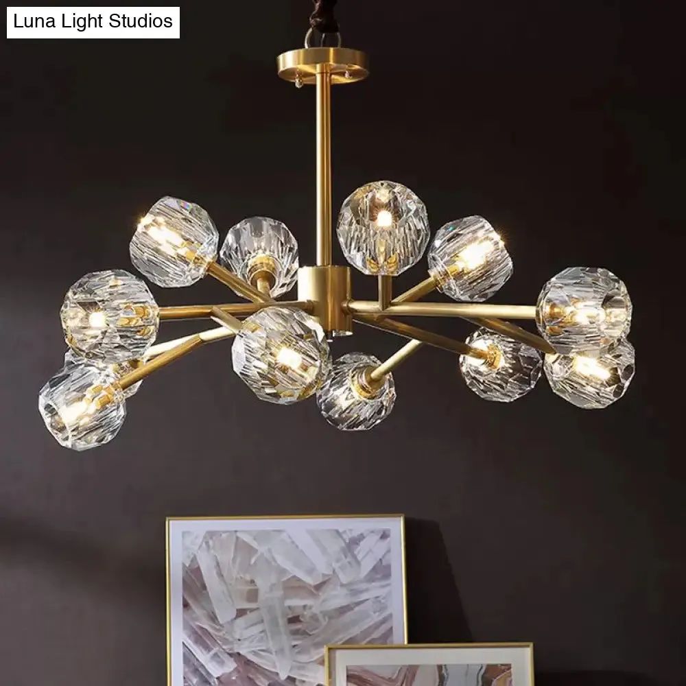 Modern Beveled Crystal Ball Chandelier - 6/15/18-Bulb Brass Living Room Lighting Fixture