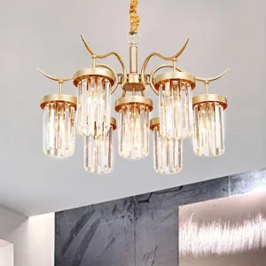 Modern Brass Cylindrical Chandelier Light with 7/9-Head Design