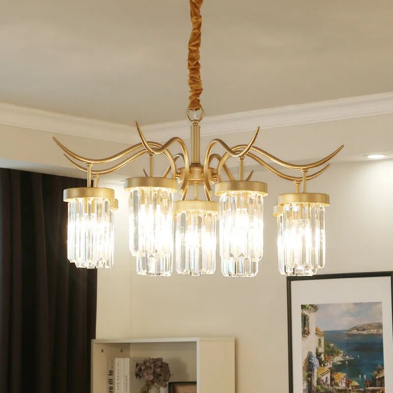 Modern Brass Cylindrical Chandelier Light with 7/9-Head Design
