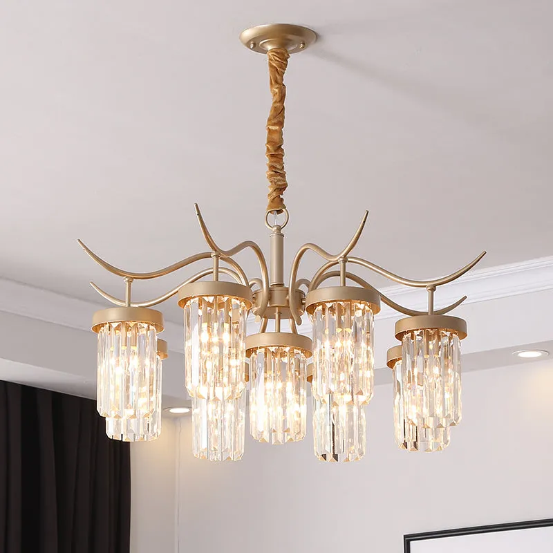 Modern Brass Cylindrical Chandelier Light with 7/9-Head Design