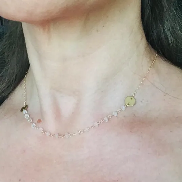 Moonstone Beads Necklace with Gold Disc