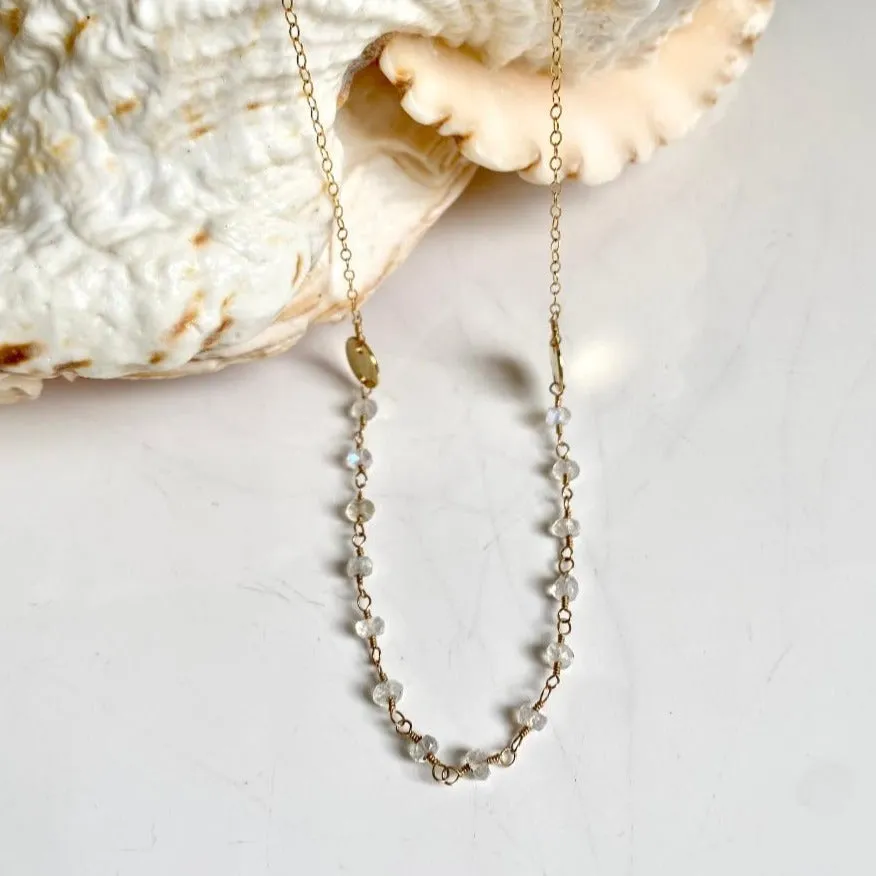 Moonstone Beads Necklace with Gold Disc