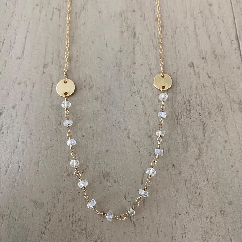 Moonstone Beads Necklace with Gold Disc