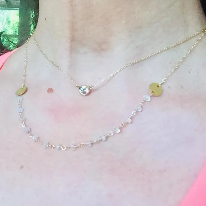 Moonstone Beads Necklace with Gold Disc