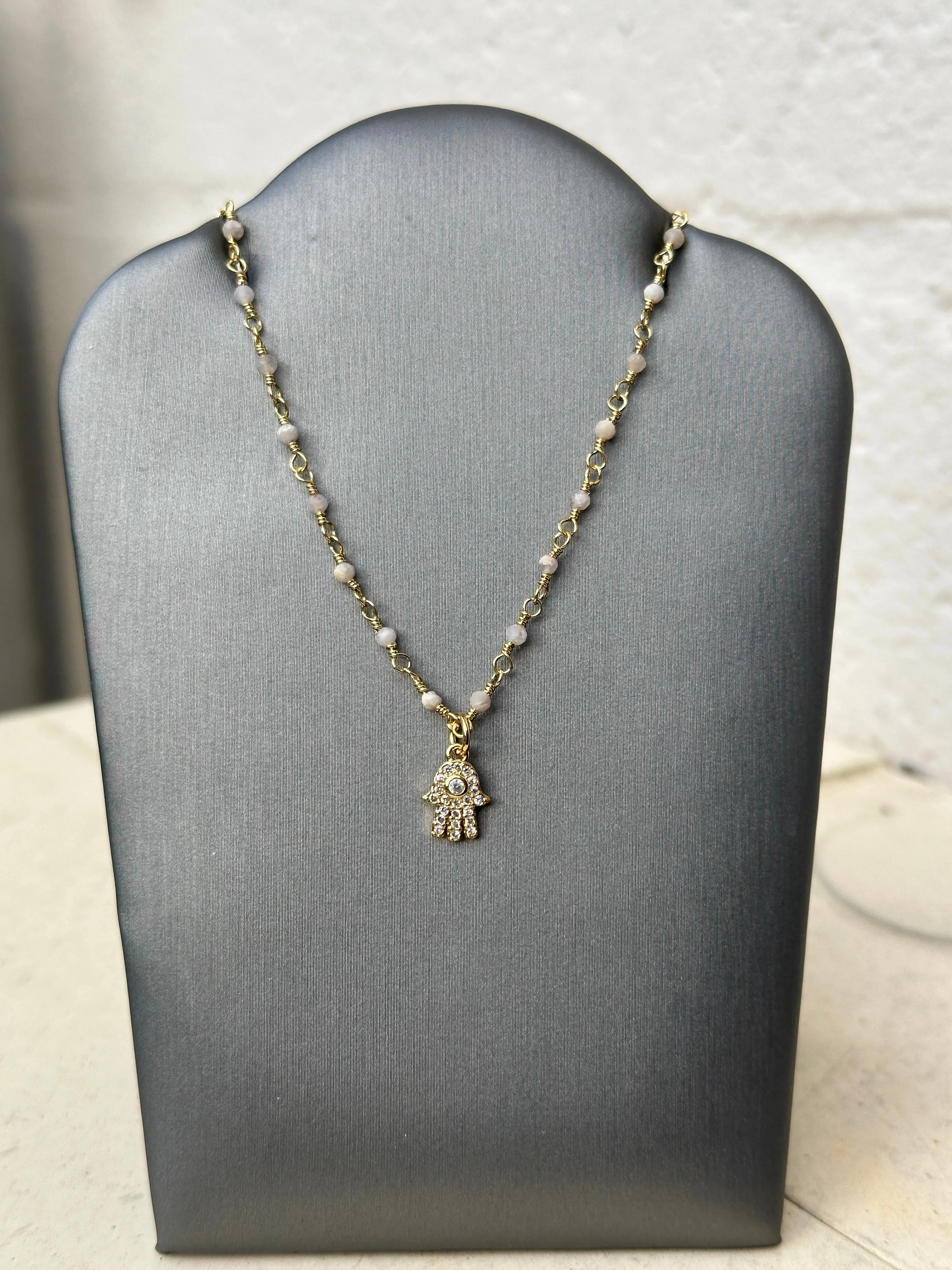 Moonstone Hamsa Necklace