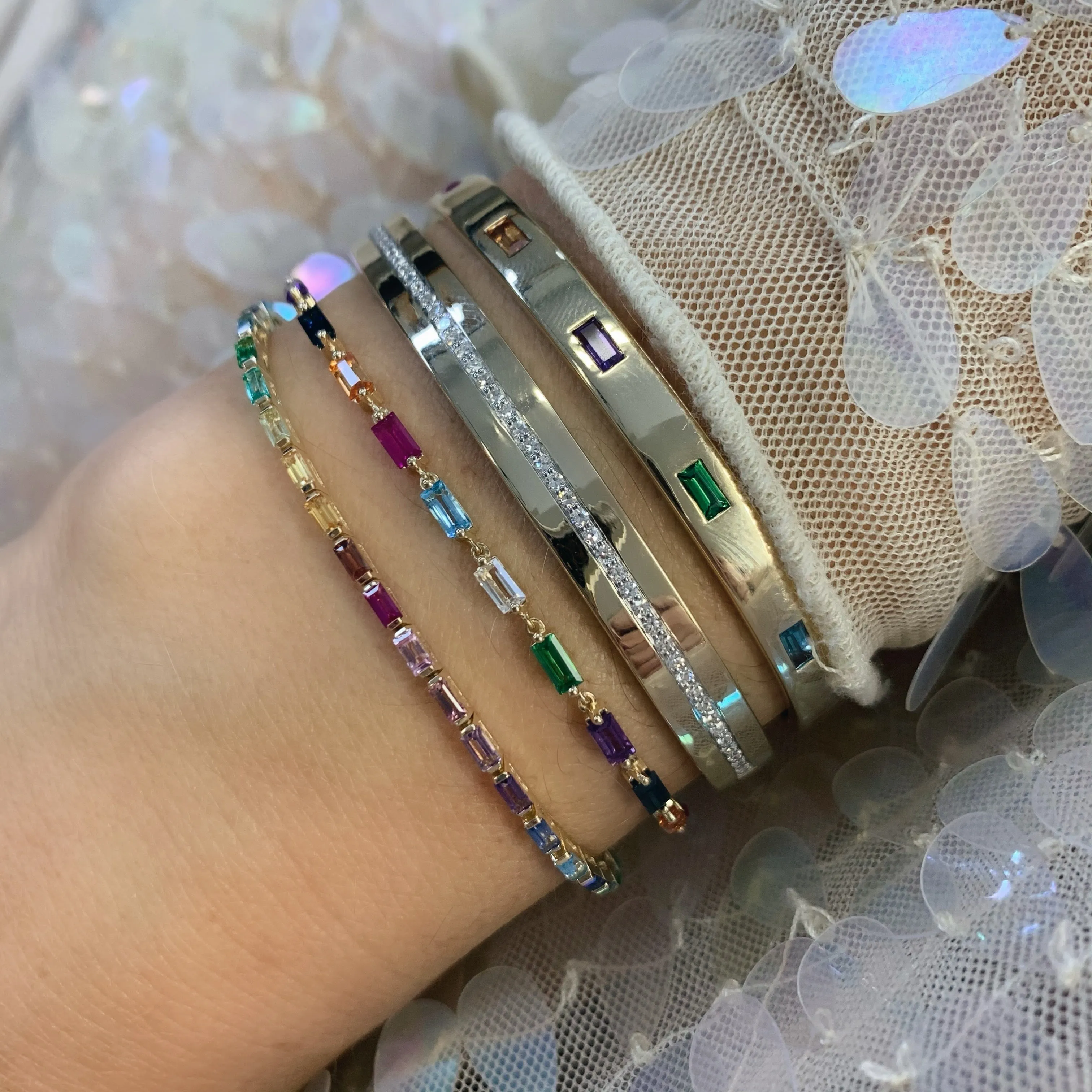 Multi Colored Rainbow Five Baguette Bangle