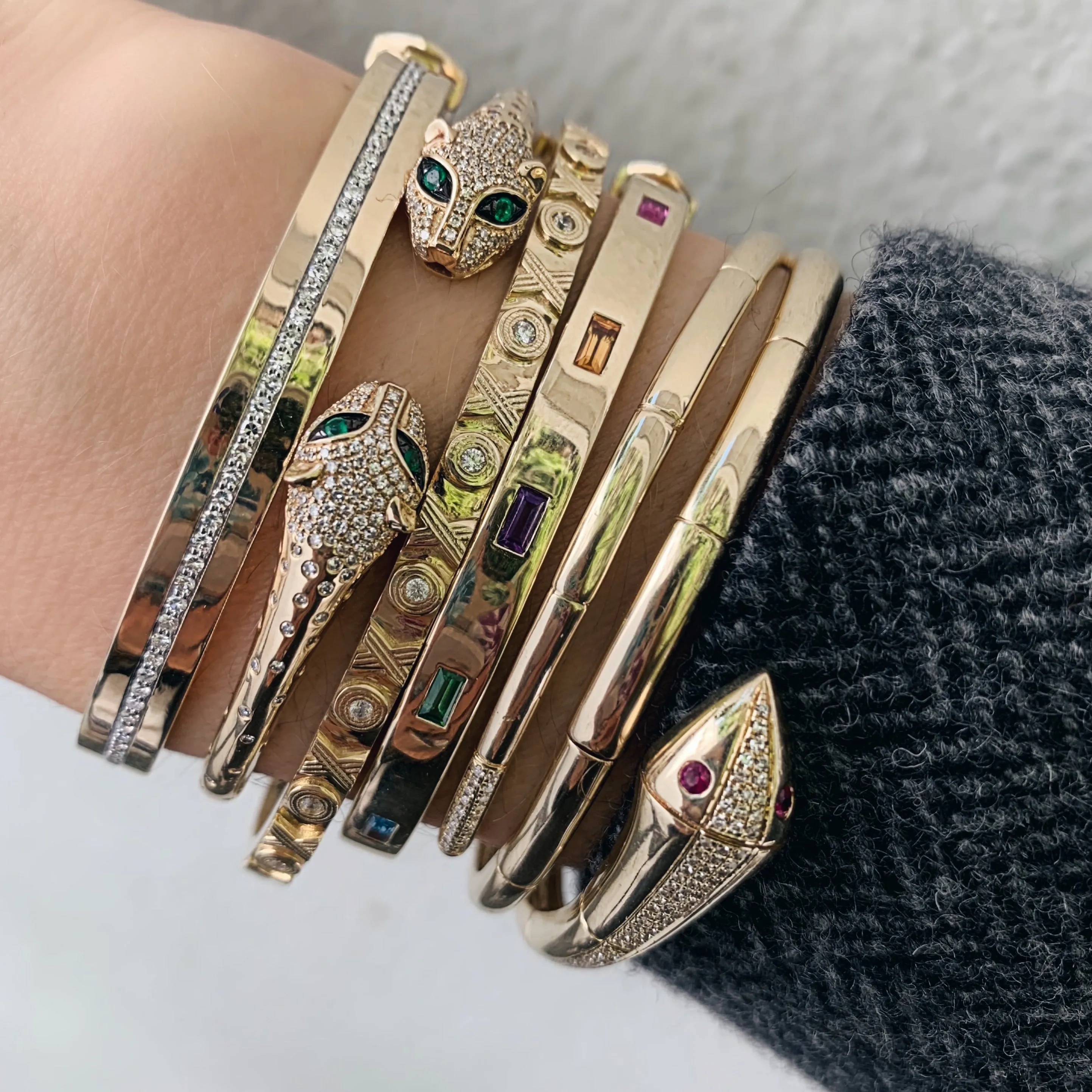 Multi Colored Rainbow Five Baguette Bangle