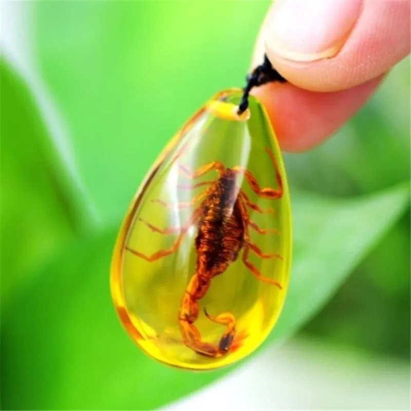 Natural Insect Stone Scorpions Pendant Necklace