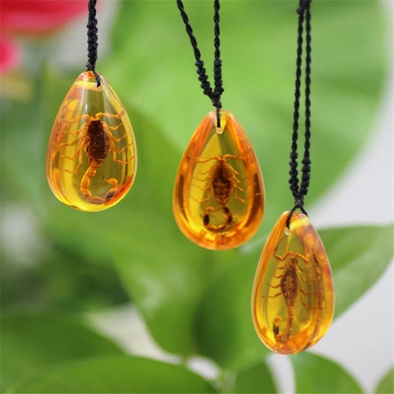Natural Insect Stone Scorpions Pendant Necklace