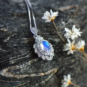 Natural Moonstone Pendant Necklace in White Gold Plated Sterling Silver Jewelry Women