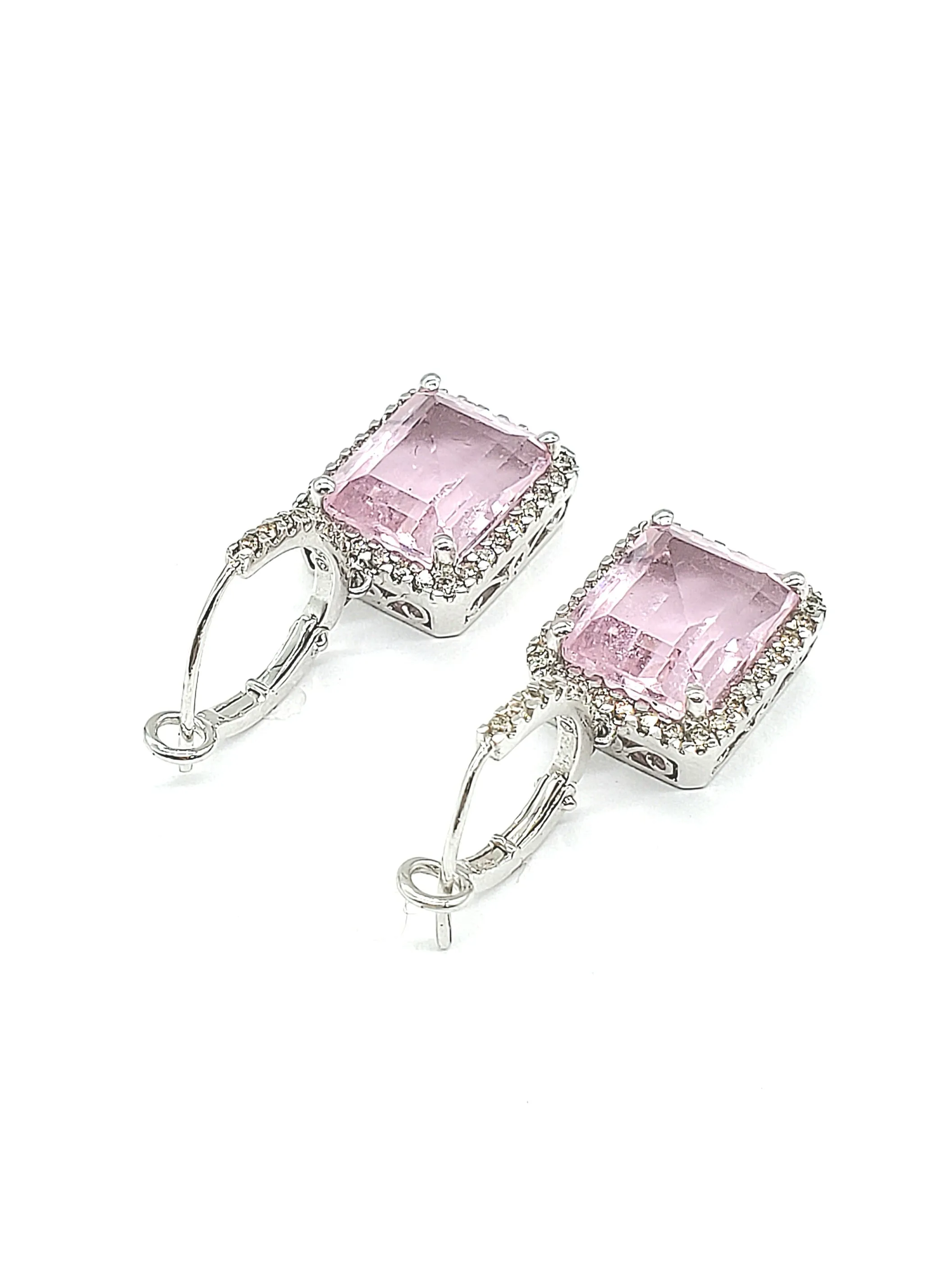 NEW Diamond and Pink Stone Halo Drop Earrings