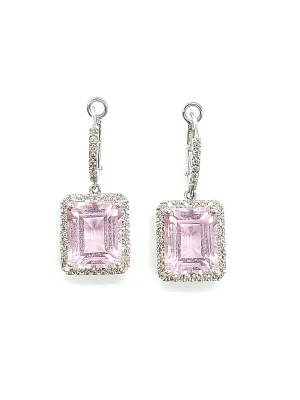 NEW Diamond and Pink Stone Halo Drop Earrings