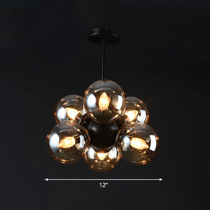 Nordic Glass Pendant Chandelier - 6 Bulbs - Black, Perfect for Bedroom