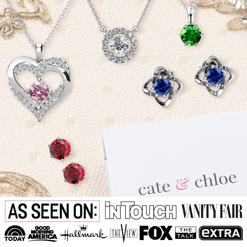 October Birthstone Pink Tourmaline Necklace, 18k White Gold Plated Solitaire Necklace with 1CT Crystal