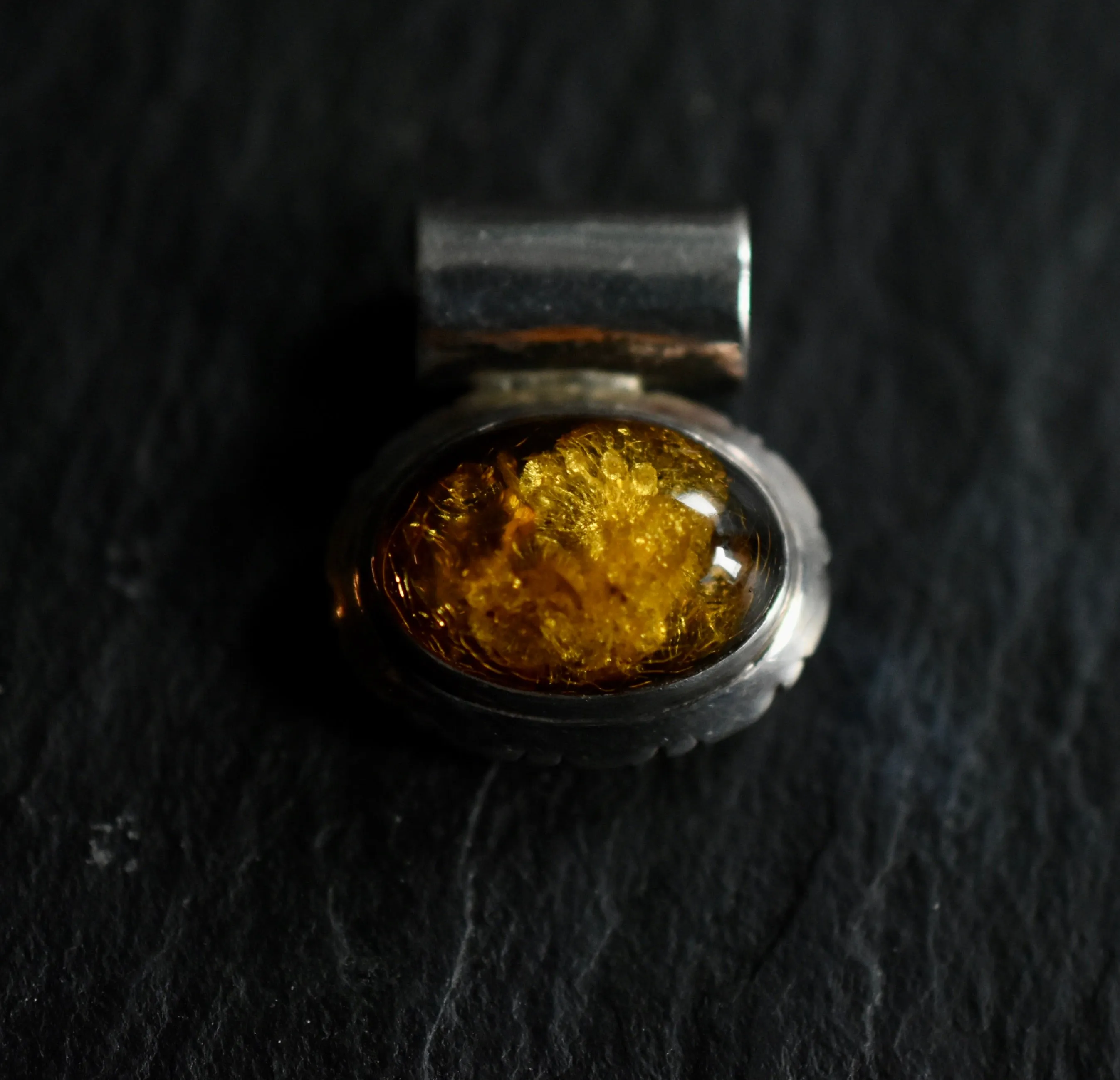 One-Of-A-Kind Yellow Baltic Amber Vintage Silver Sterling 925 Pendant