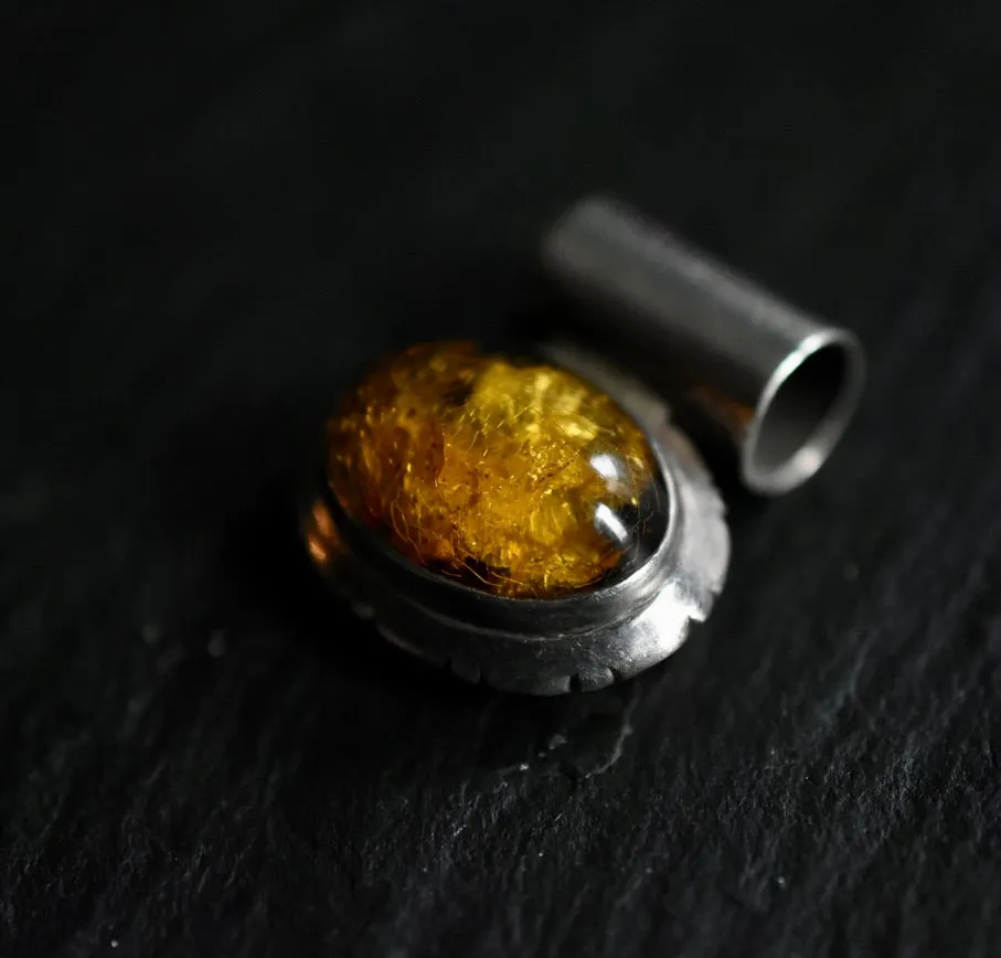 One-Of-A-Kind Yellow Baltic Amber Vintage Silver Sterling 925 Pendant