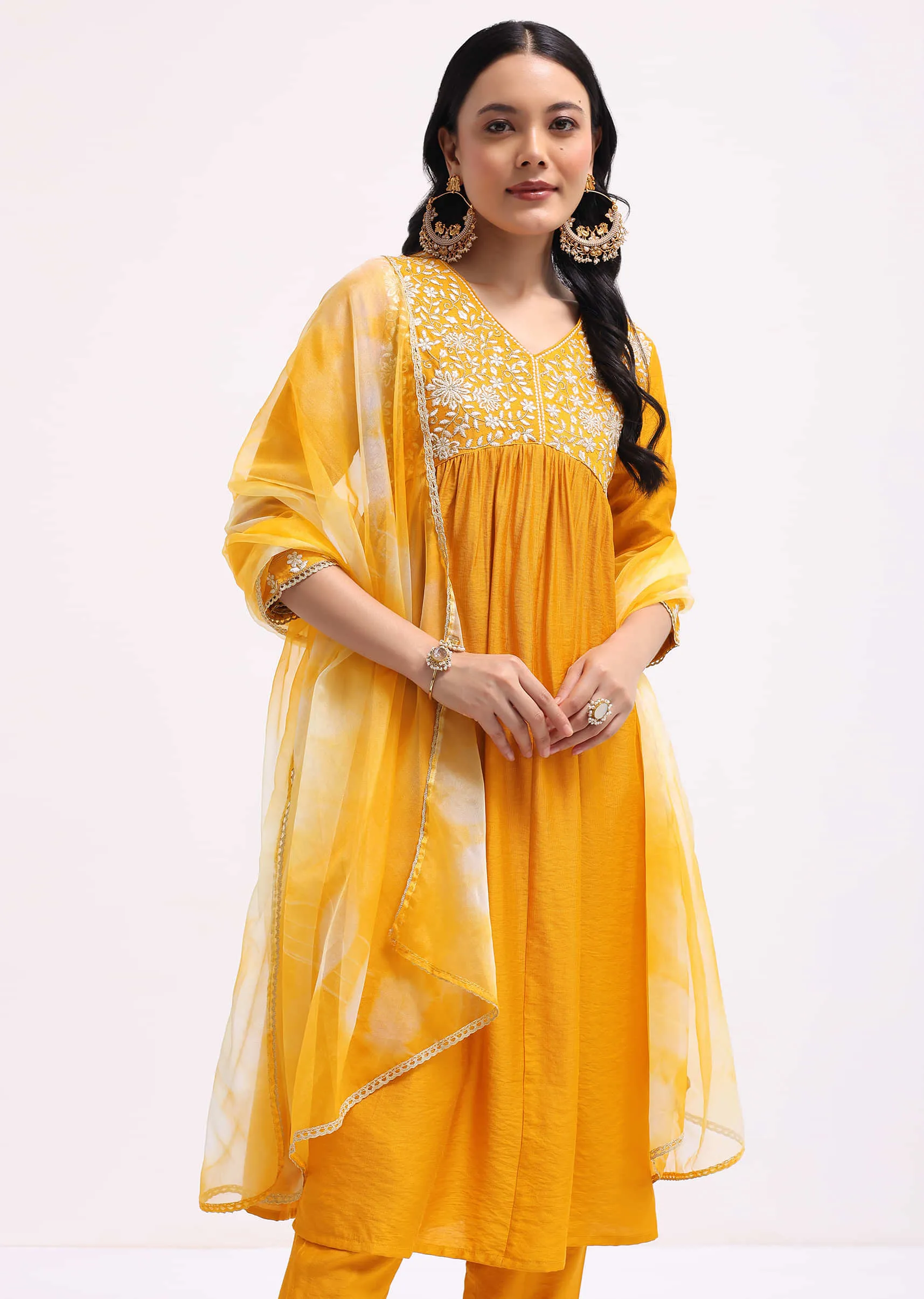 Orange Silk Kurta Pant Set With Resham Work