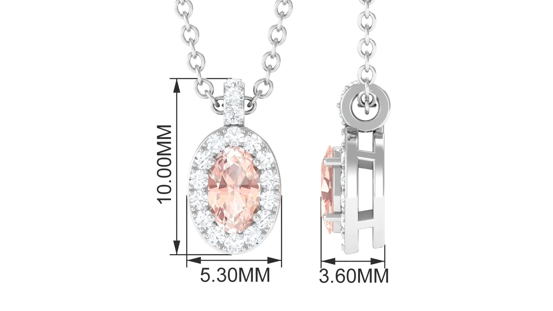 Oval Morganite Pendant Necklace with Diamond Halo