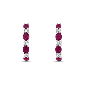 Oval Ruby and Round Diamond Hoops