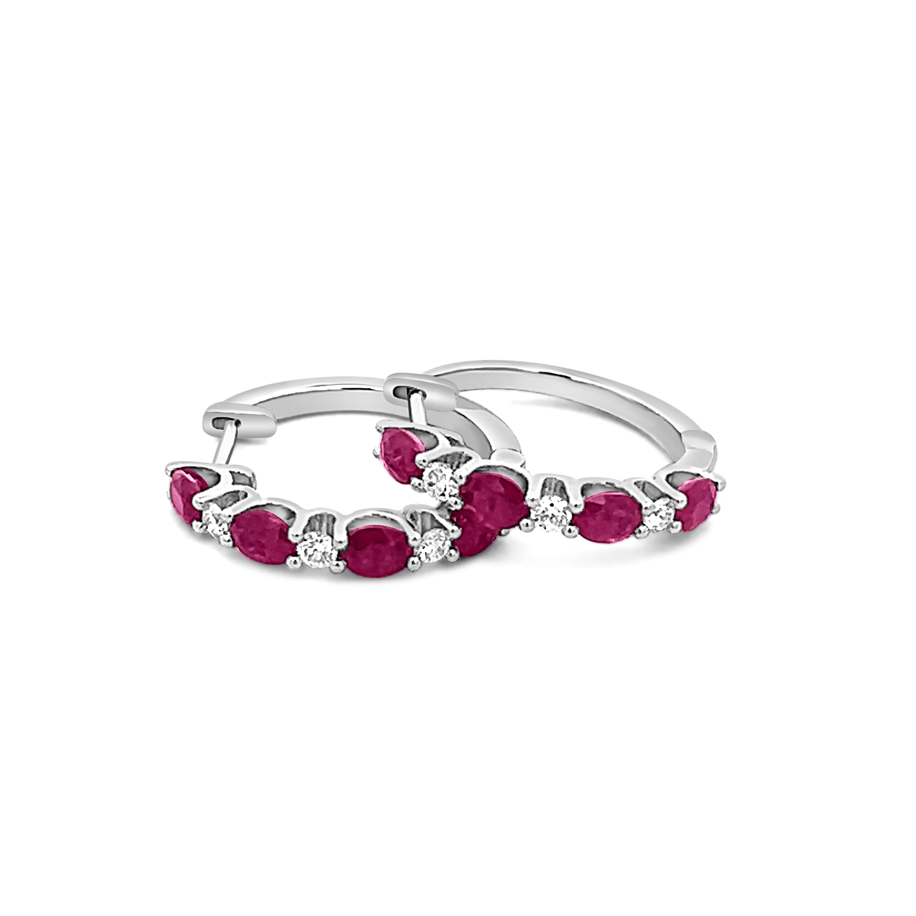 Oval Ruby and Round Diamond Hoops