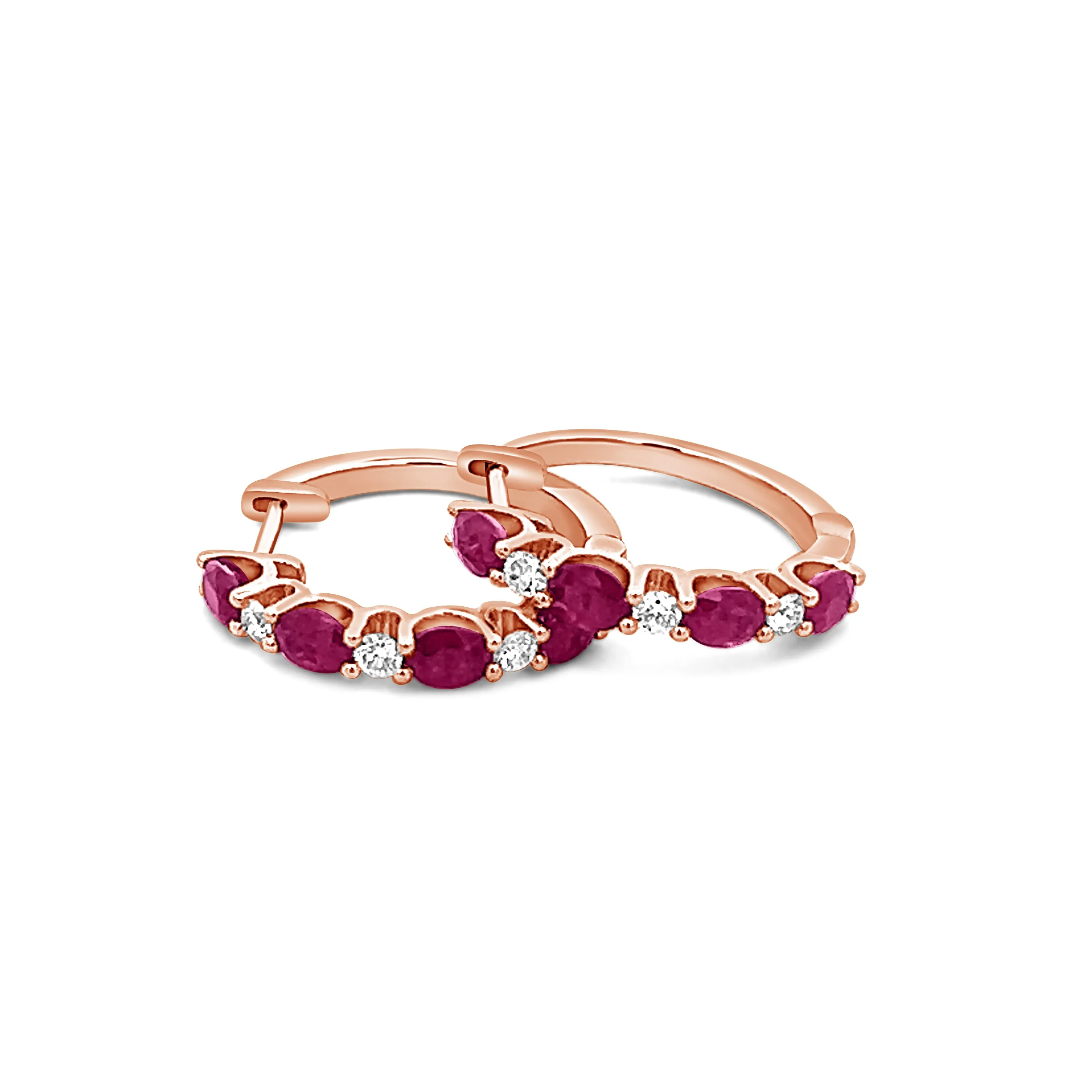 Oval Ruby and Round Diamond Hoops