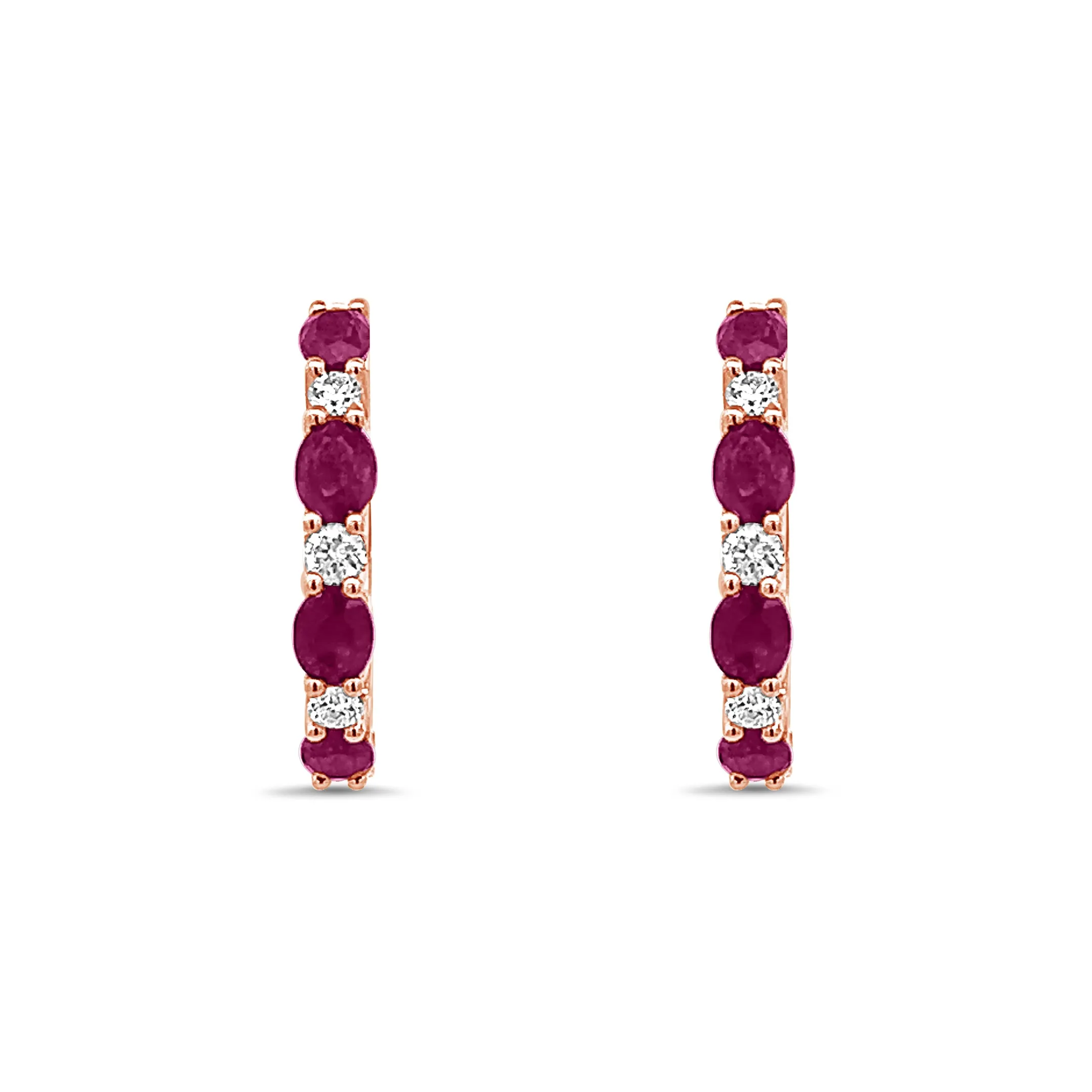 Oval Ruby and Round Diamond Hoops