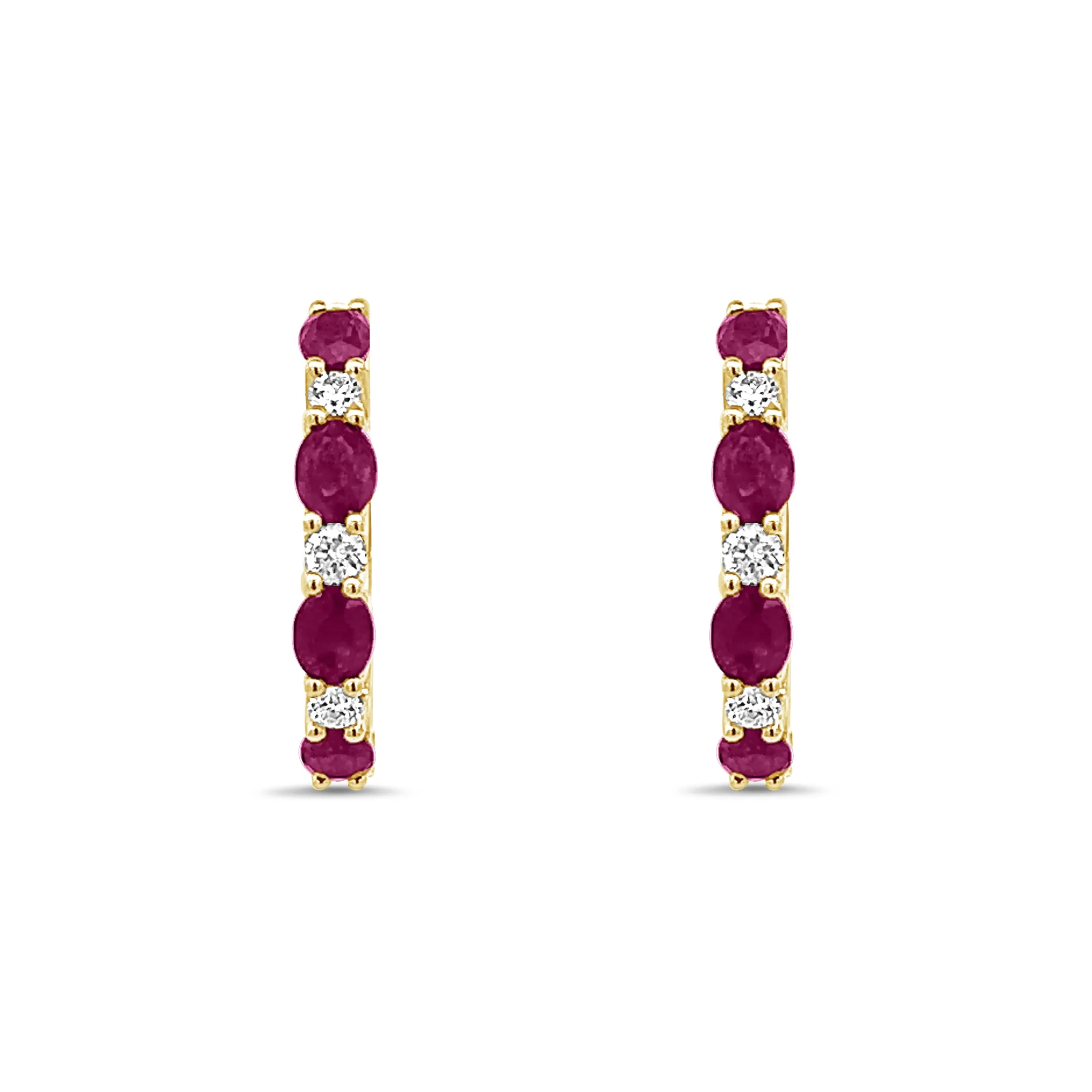 Oval Ruby and Round Diamond Hoops