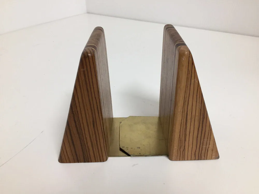 Pair of mid century inlaid exotic wood bookends