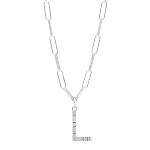 Paper Clip Diamond Initial Necklace - Silver - Pre order