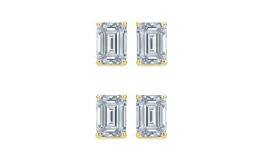 Paris jewelry 14k Yellow Gold 6mm 4Ct Emerald Cut White Sapphire Set Of Two Stud Earrings Plated