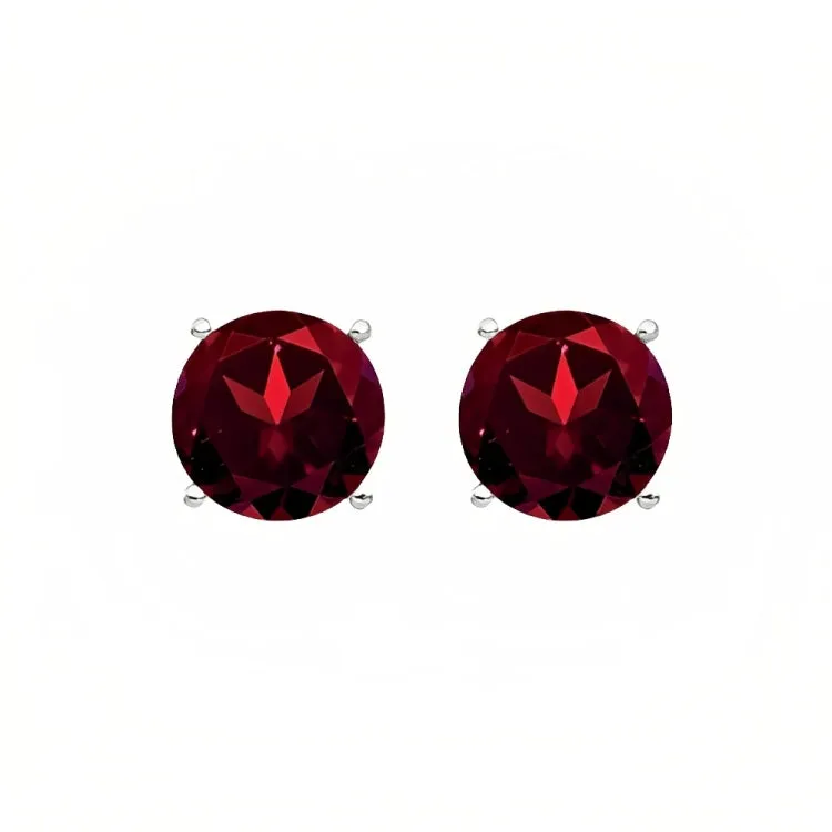 Paris Jewelry 18k White Gold 2 Pair Created Garnet 4mm, 6mm Round & Princess Cut Stud Earrings Plated