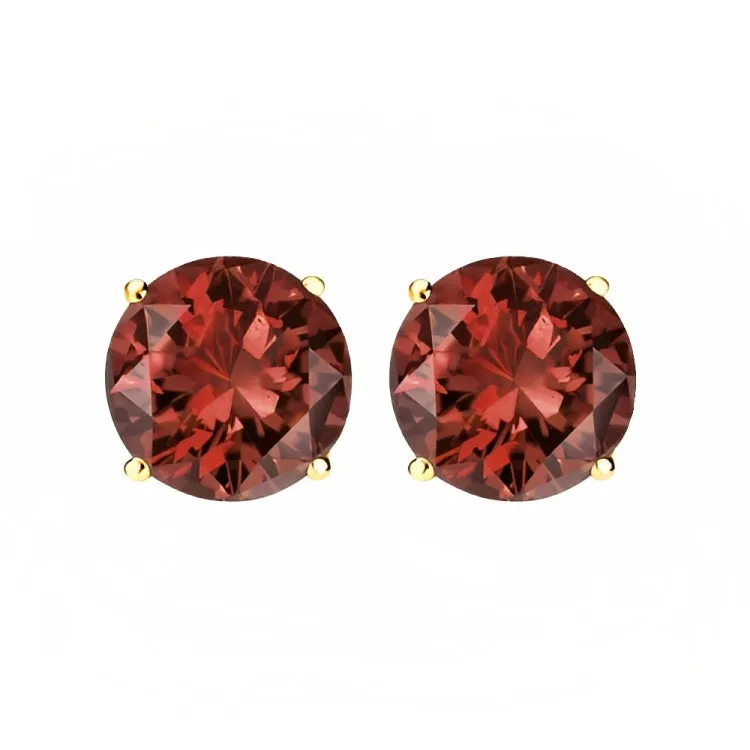 Paris Jewelry 18k Yellow Gold 2 Pair Created Garnet 6mm Round & Princess Cut Stud Earrings Plated