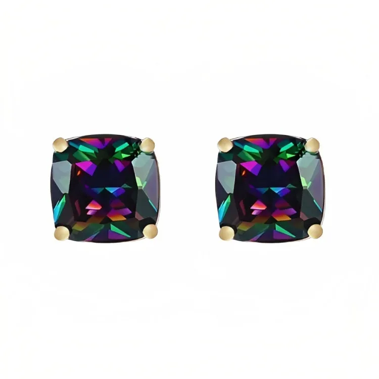 Paris Jewelry 18k Yellow Gold 2 Pair Created Mystic 4mm, 6mm Round & Princess Cut Stud Earrings Plated