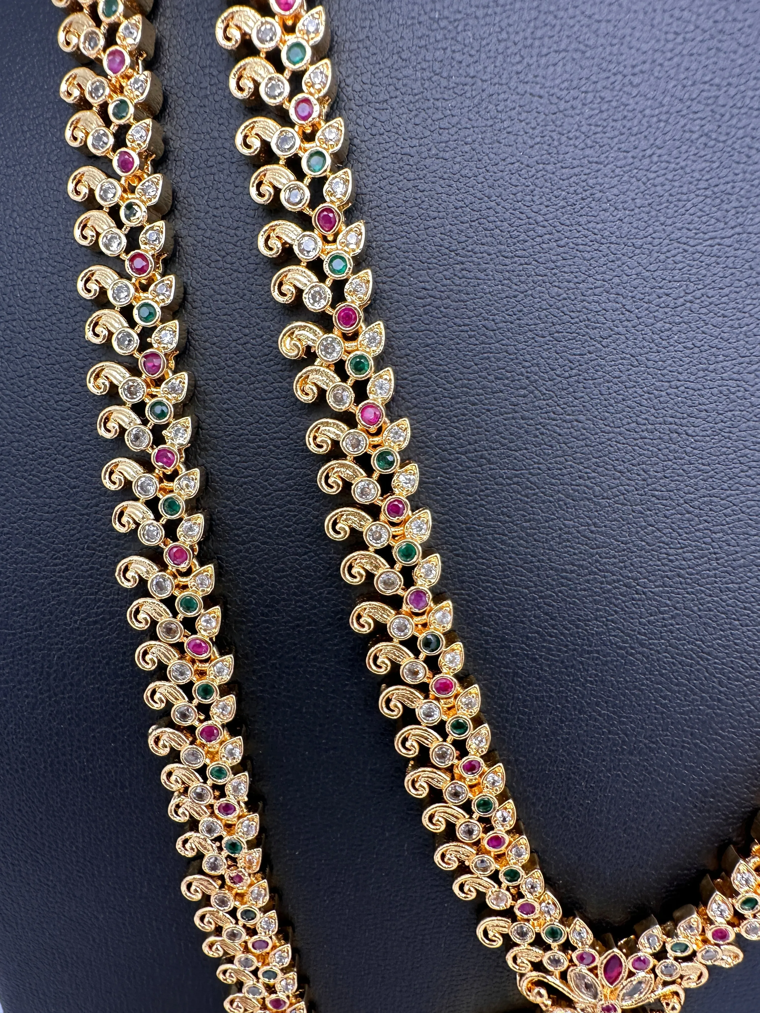 Peacock CZ Multi Stone Long Short Combo Necklace Set