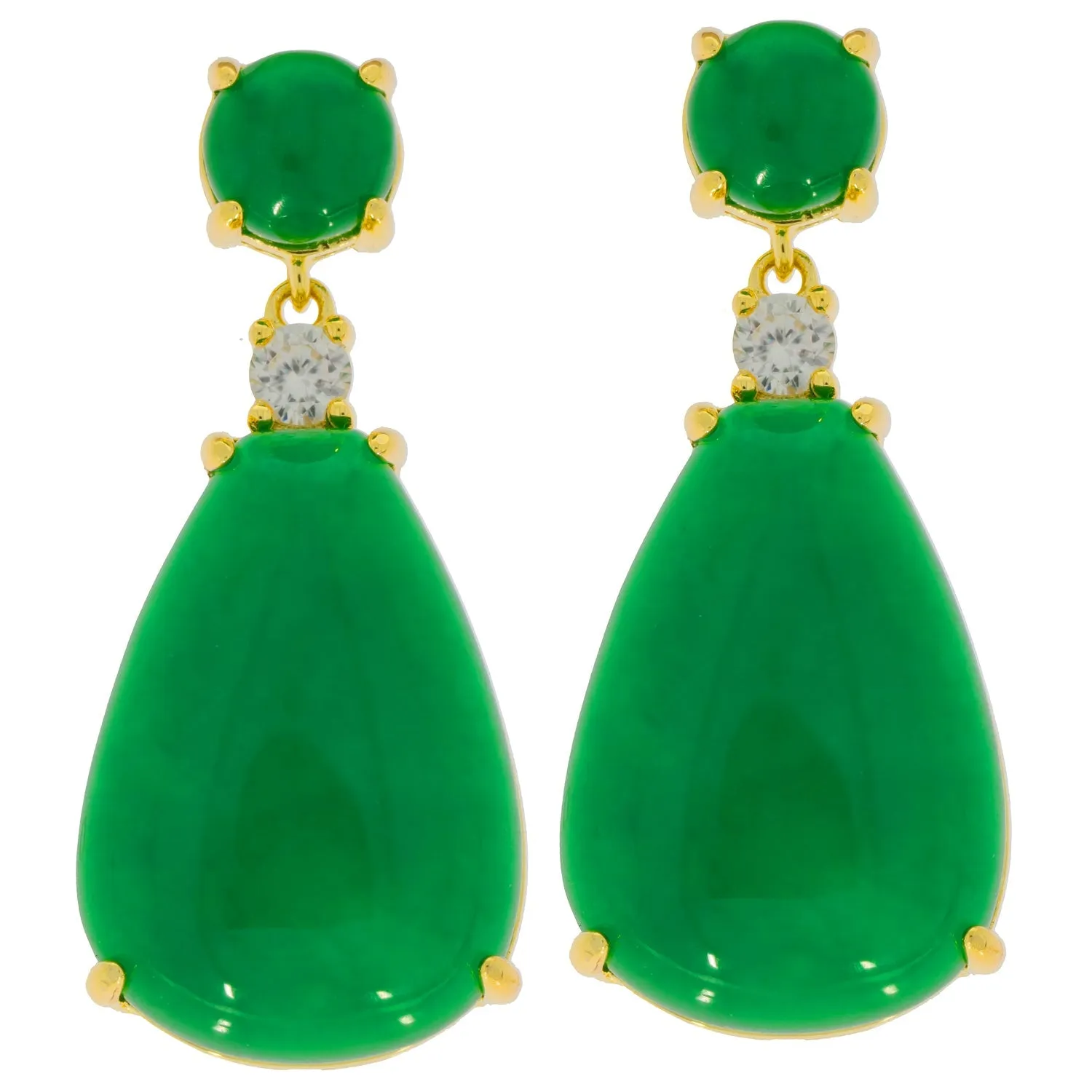 Pear Green Jadeite Sterling Silver Earrings with Accent