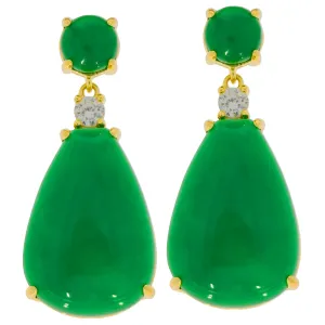 Pear Green Jadeite Sterling Silver Earrings with Accent