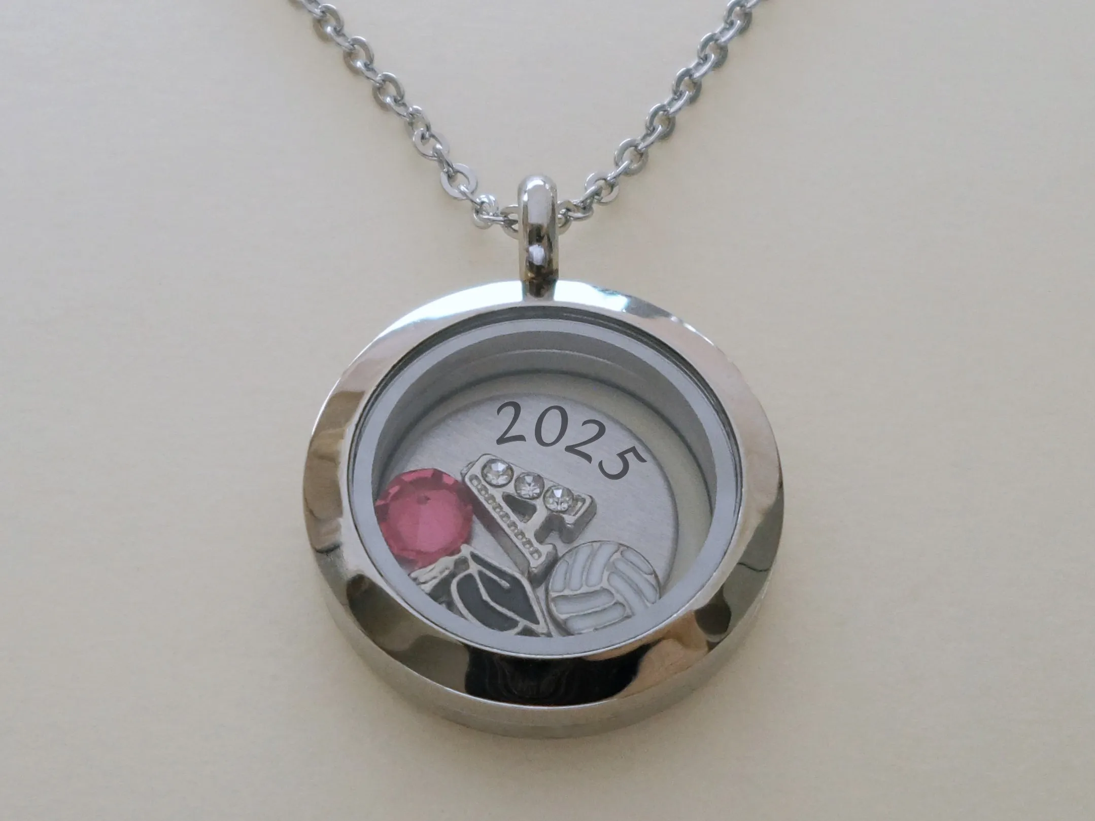 Personalized Graduation Floating Charm Locket Necklace with 2025 Disc, Graduate Cap, Letter and Birthstone Charm - by Jewelry Everyday