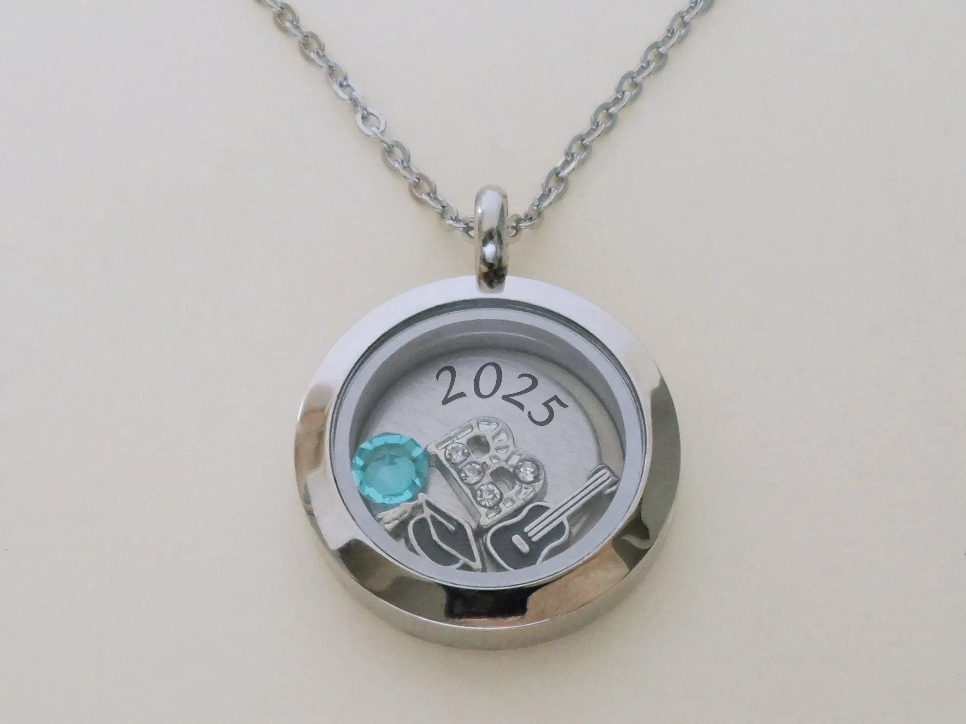 Personalized Graduation Floating Charm Locket Necklace with 2025 Disc, Graduate Cap, Letter and Birthstone Charm - by Jewelry Everyday