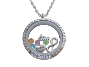 Personalized Large Crystal Edge Circle Floating Locket Necklace for Mother or Grandma - by Jewelry Everyday