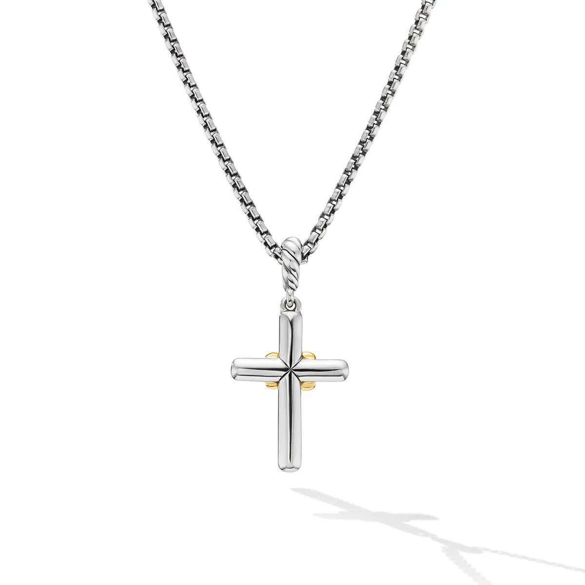 Petite Cross Necklace in Sterling Silver with 18K Yellow Gold with Diamonds